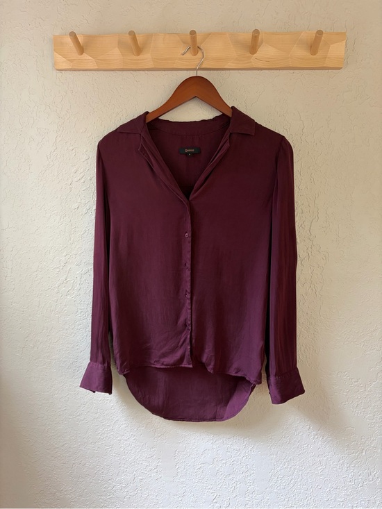 Quince Tops - Quince Washable Stretch Silk Button-Down Shirt in Wine Red